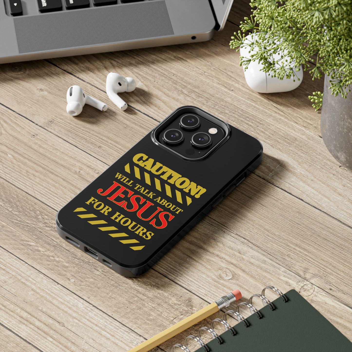Caution Will Talk About Jesus for Hours iPhone compatible black Phone Case | Christian Phone Case