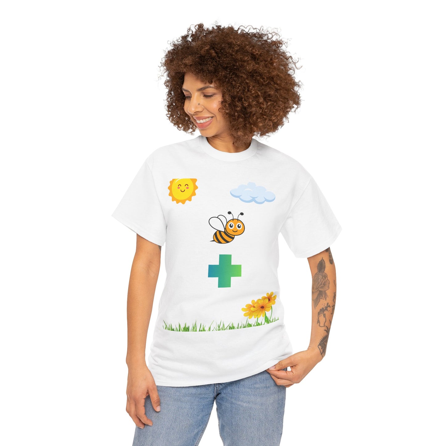 Cute be positive t-shirt. bee plus t-shirt