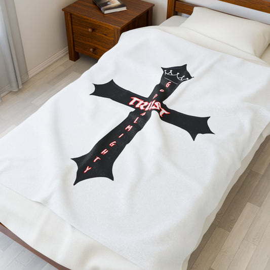 Soft Fleece Blanket, Christian Home Decor, Gift for Faith Lovers, Trust God Blanket, Christian cross blanket