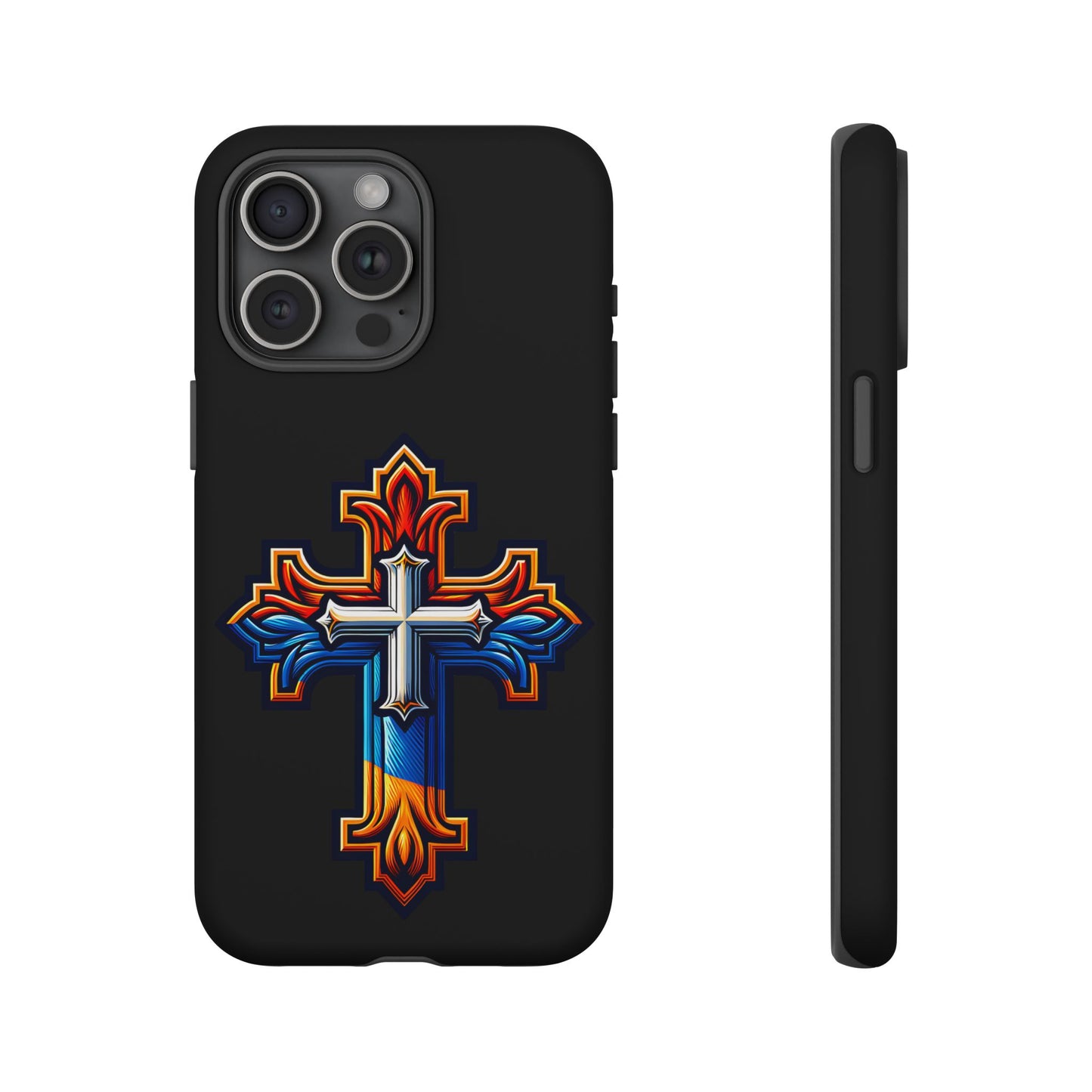 iPhone 16 iPhone 16 Pro iPhone 16 Pro Max iPhone 15 iPhone 15 Pro iPhone 15 Pro Max Armenian Cross phone case black, Christian phone case