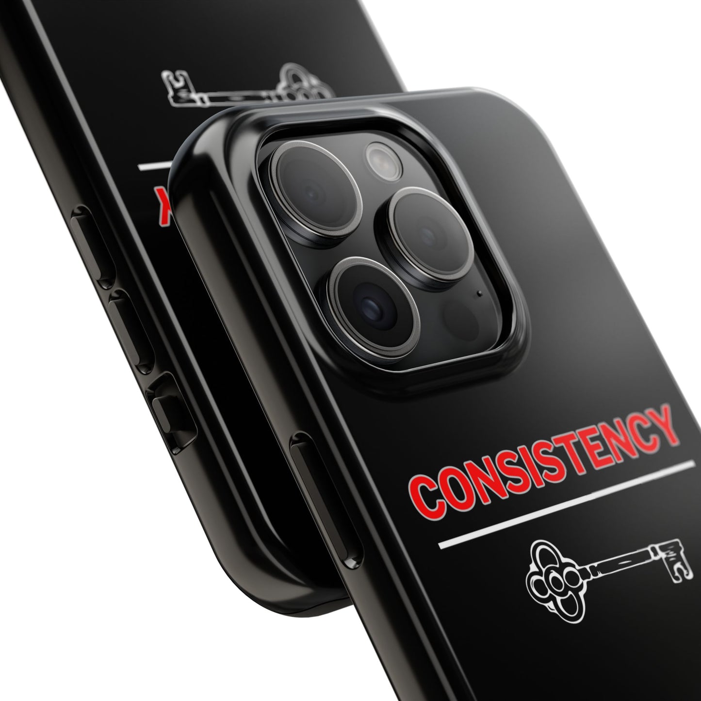 Consistency Key iPhone 14, 15, 16 and 17 Compatible Black Phone Case | Motivational Quote Tough Phone Case