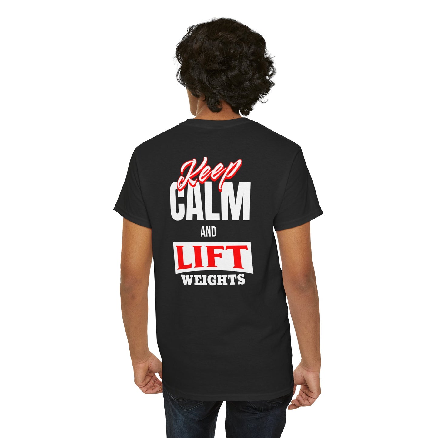 Keep Calm & Lift Weights Unisex Heavy Cotton Tee, Gym Shirt, Fitness Apparel, Workout T-Shirt, Motivational Tee, Gift for Gym Lovers