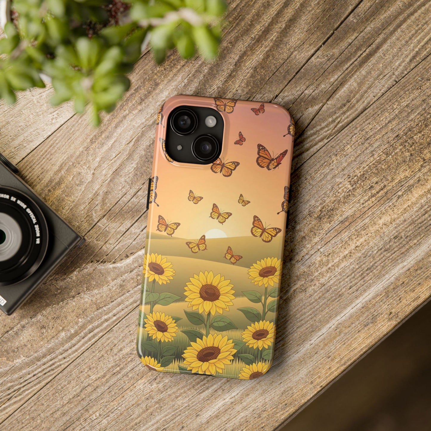 Sunflower Field Butterflies iphone compatible Phone Case | Tough Phone Case