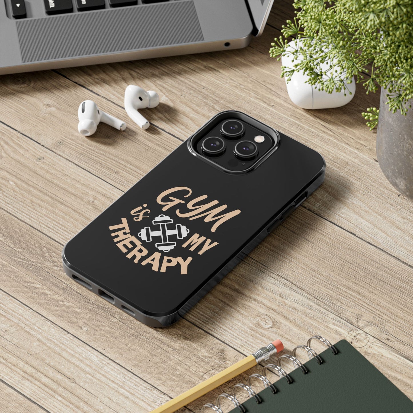 Gym Is My Therapy iPhone Phone Case | Fitness Dumbbell Workout Motivational iphone compatibie