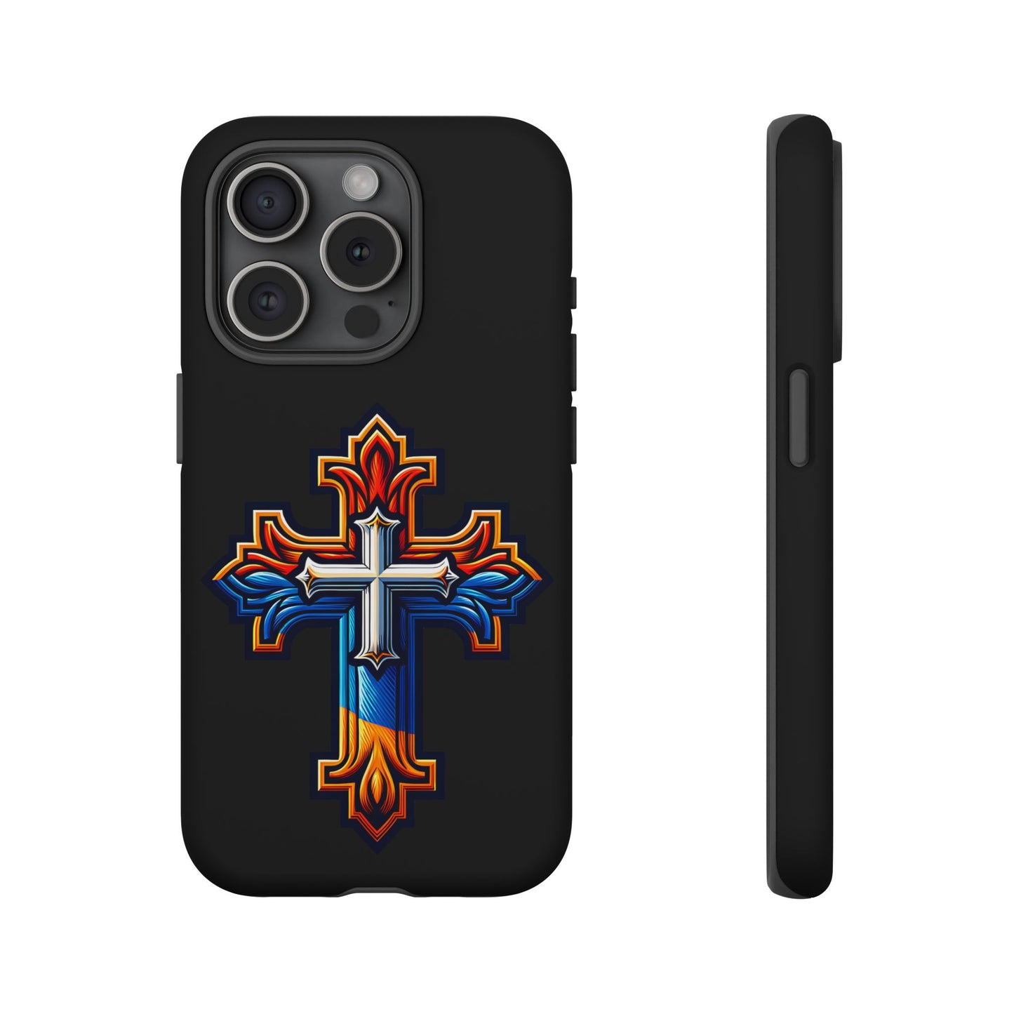 iPhone 16 iPhone 16 Pro iPhone 16 Pro Max iPhone 15 iPhone 15 Pro iPhone 15 Pro Max Armenian Cross phone case black, Christian phone case