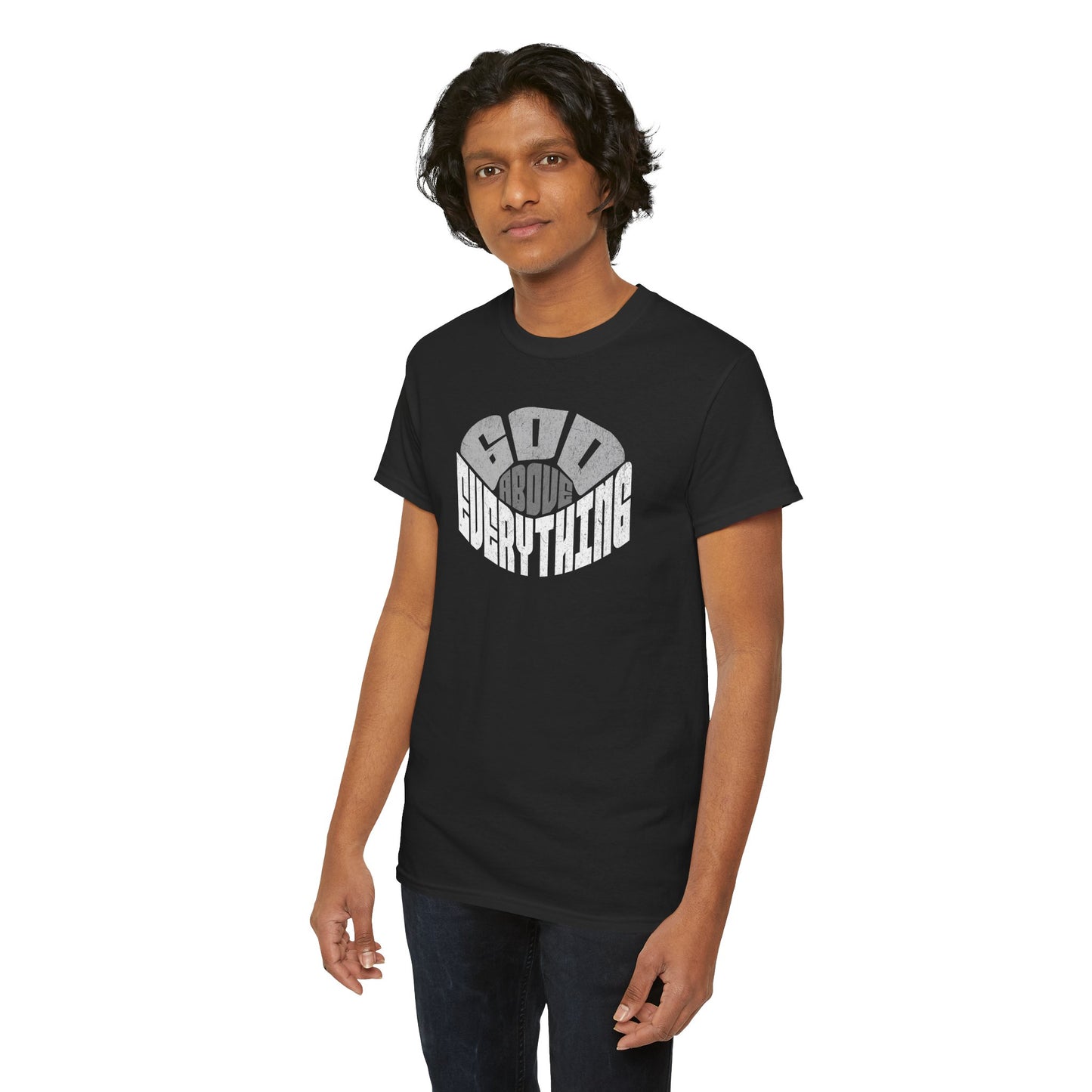 God Above Everything Unisex Heavy Cotton Tee, Faith-Based T-Shirt, Casual Wear, Gift for Believers, Christian Apparel