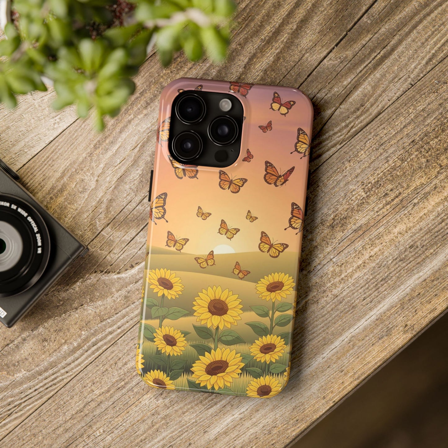 Sunflower Field Butterflies iphone compatible Phone Case | Tough Phone Case