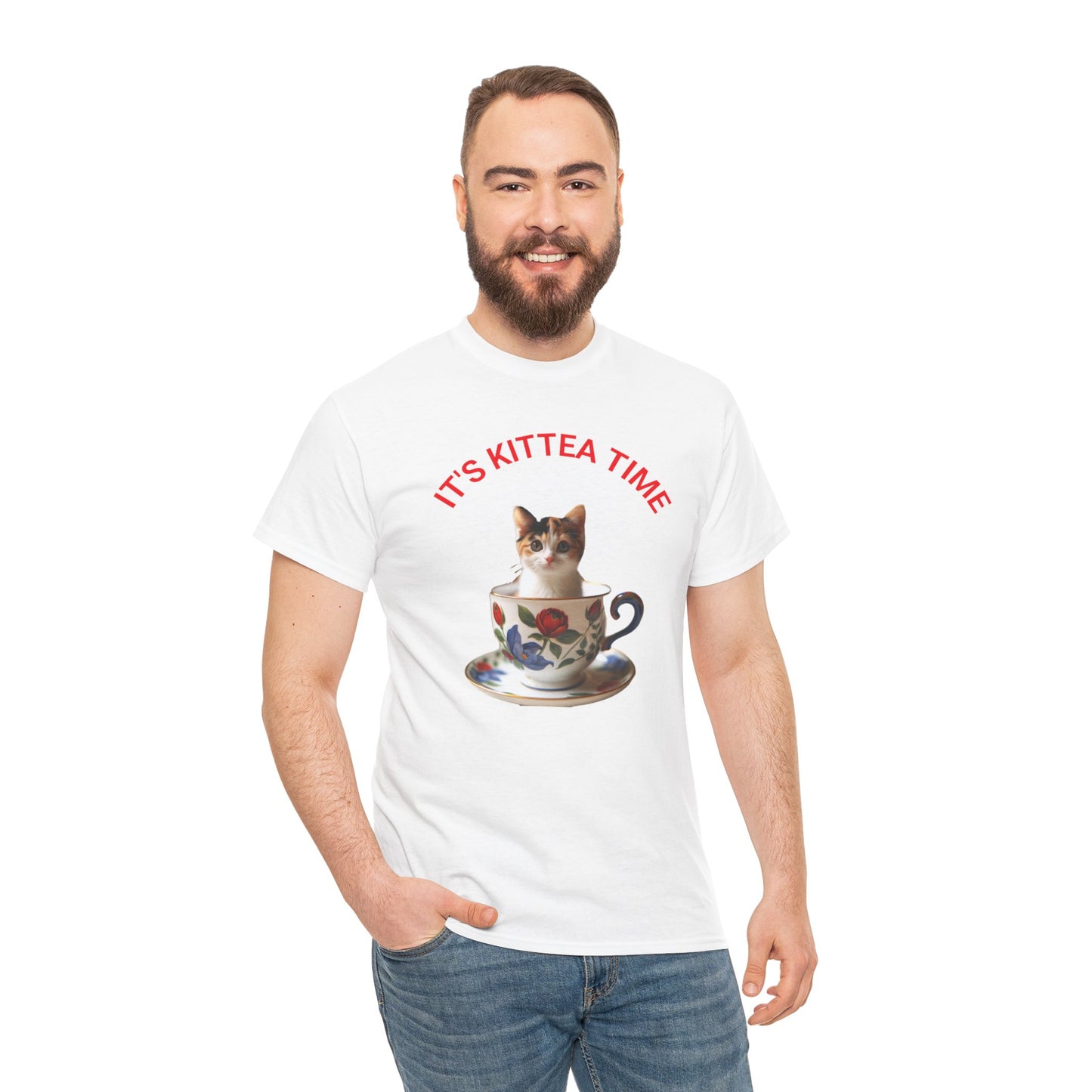 Funny Cat Lover Tee, It's Kittea Time Shirt, Unisex Cotton T-Shirt, Gift for Pet Owners, Animal Lover Apparel, Casual Wear